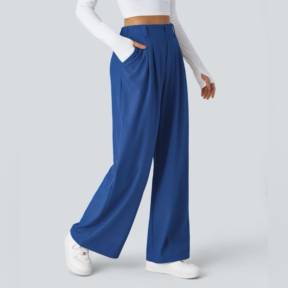 Halara Wide Leg Pleated Trousers Blue Size XL NWT